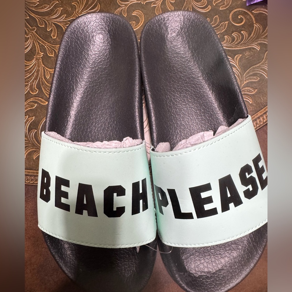 New PINK Victoria's Secret Black and Mint Slippers